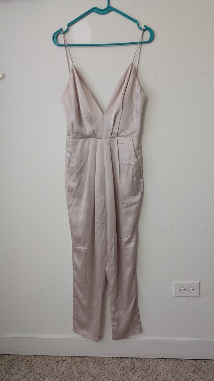 Lovers + Friends blush nude silky satin jumpsuit
